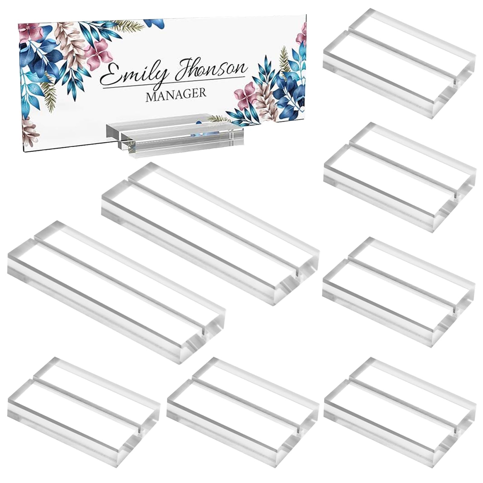 SHEHARUHI 8 PCS Acrylic Stands Clear Place Card Holders, Clear Place Acrylic Stands for Table Numbers Wedding Photos Office Menu Meeting Display (2 Size)