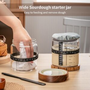 PTSTING Sourdough Starter Kit, 35oz Wide Mouth Sourdough Starter Jar (Set of 2) with Feeding Band, Thermometer, Wood Lid, Sourdough Jar Scraper, Reusable Sourdough Bread Baking Supplies