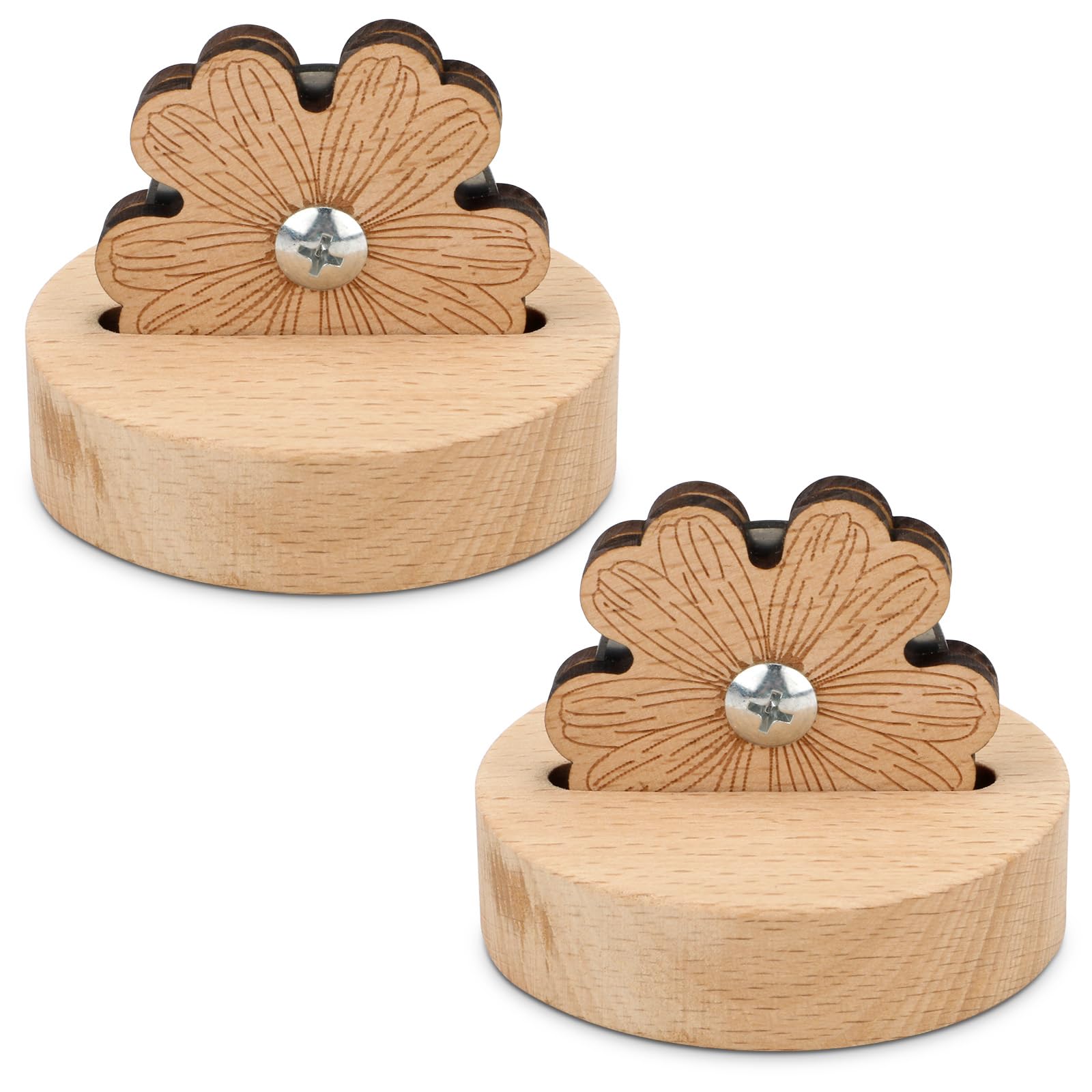 2pcs Daisy Thread Snip Cutters, Tabletop Blade Saver Yarn Cutter with Anti-Slip Stand Wooden Rotary Thread Cutting Tool Sewing Seam Supplies Quilting Notions