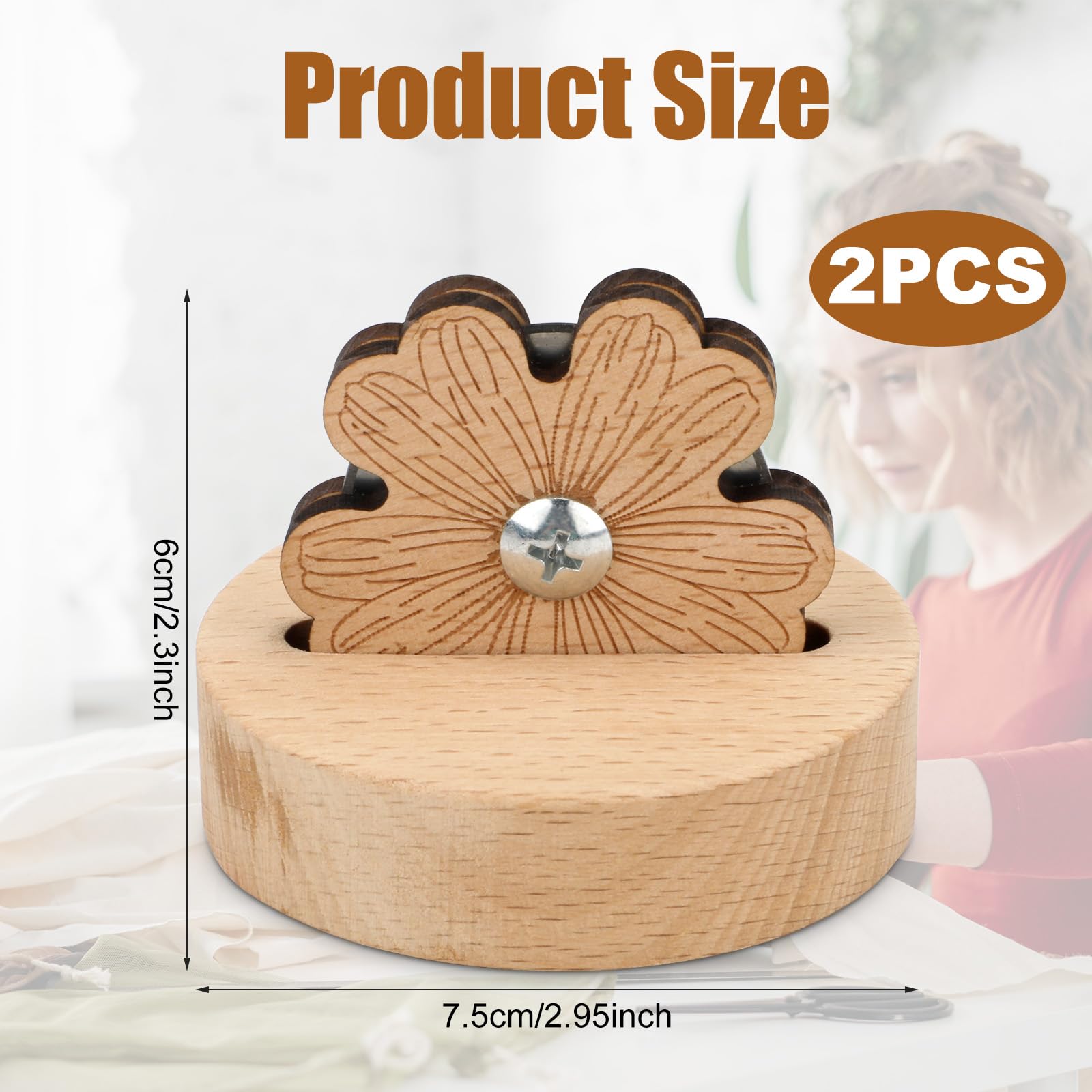 2pcs Daisy Thread Snip Cutters, Tabletop Blade Saver Yarn Cutter with Anti-Slip Stand Wooden Rotary Thread Cutting Tool Sewing Seam Supplies Quilting Notions