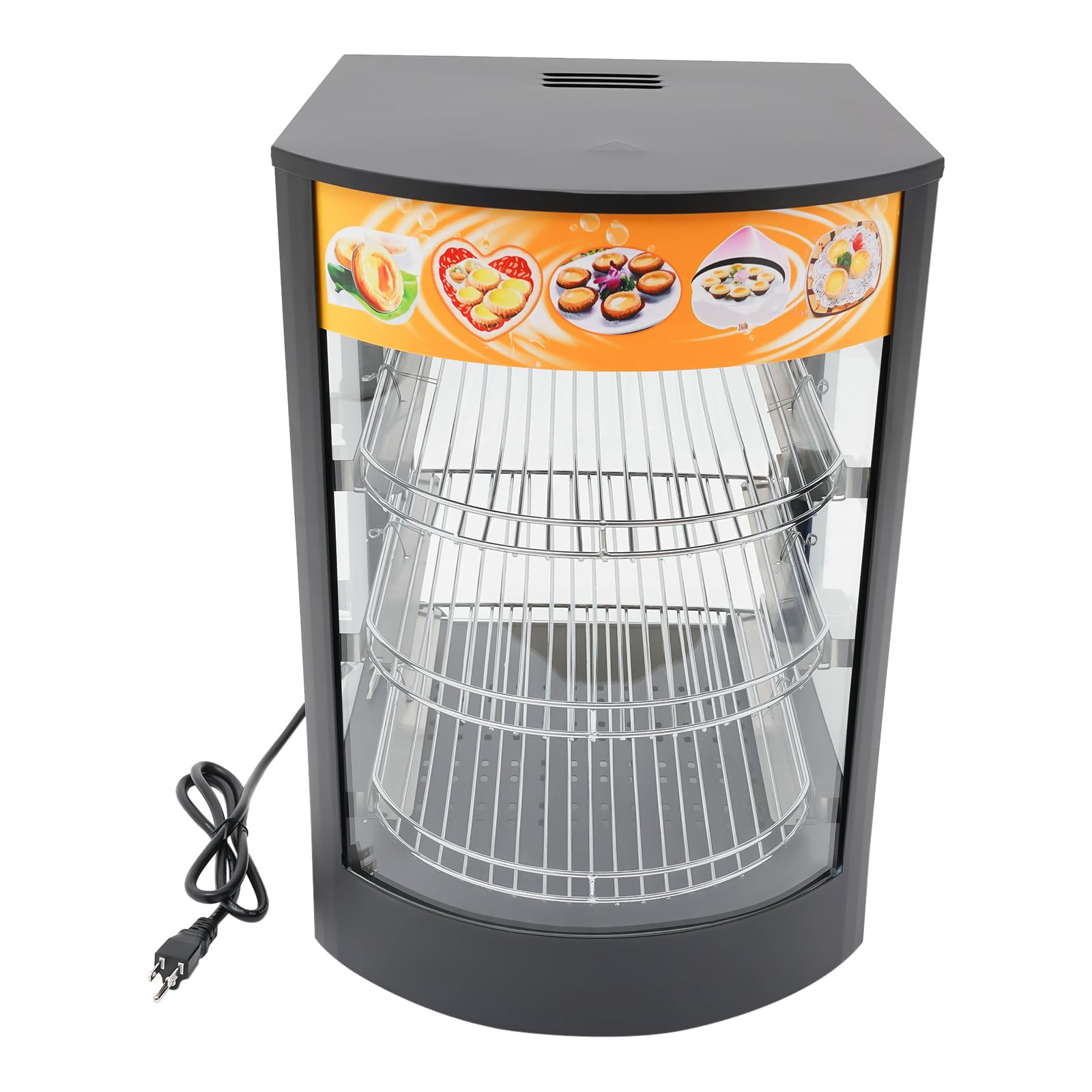 3-Tier Commercial Food Warmer Display Pizza Warmer, 110V 800W Electric Countertop Food Warmer Pastry Display Case Food Warming Cabinet w/LED Lighting, Removable Shelves and Glass Door