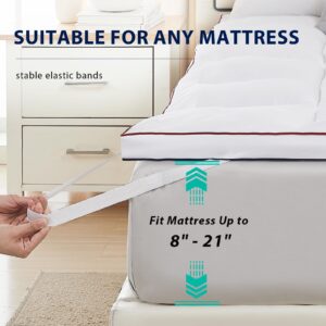 L'AGRATY Mattress Topper Queen - Cooling Pillow Top Mattress Topper Queen Size Extra Thick Plush Bed Topper Down Alternative Overfilled Soft Mattress Pad for Back Pain, White