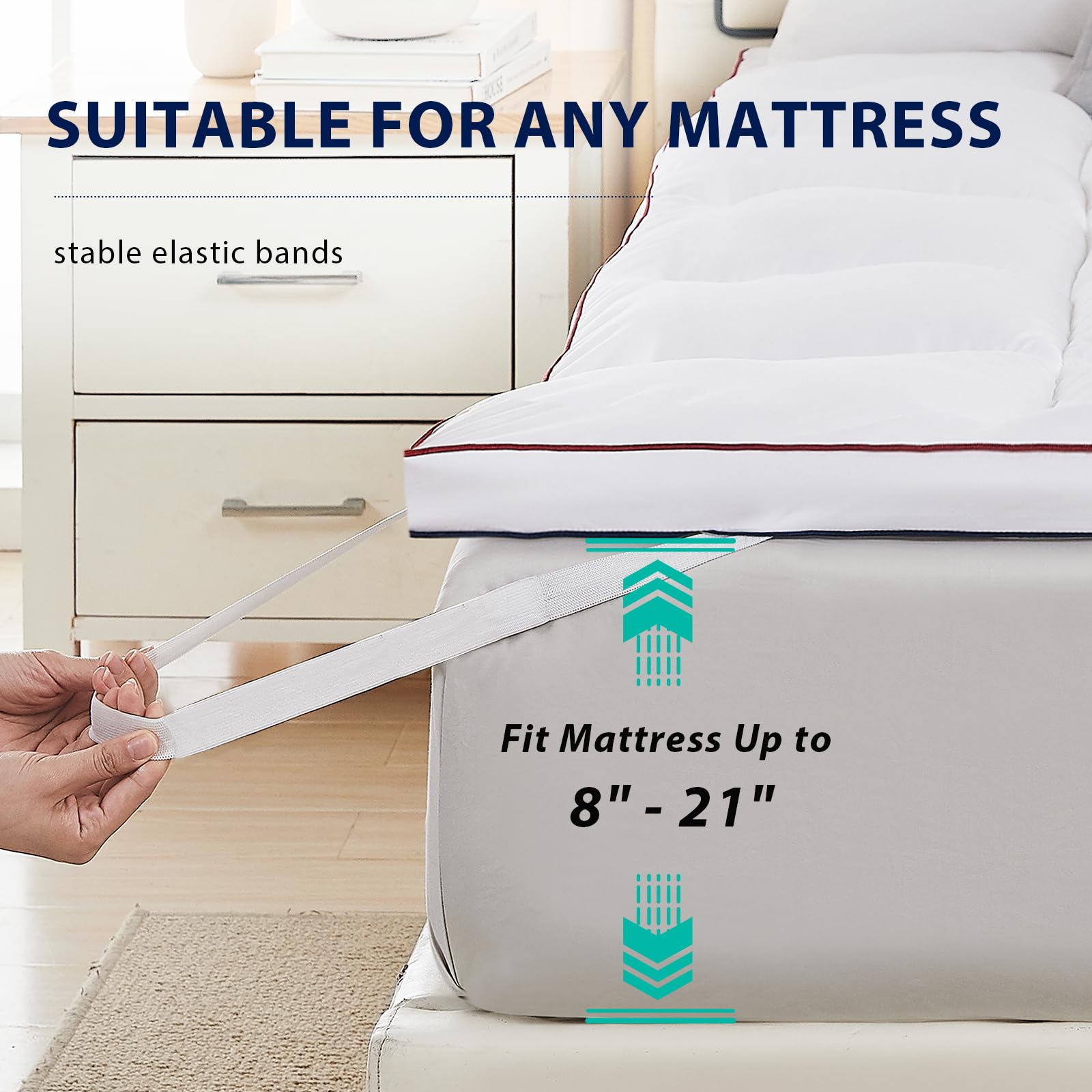 L'AGRATY Mattress Topper Queen - Cooling Pillow Top Mattress Topper Queen Size Extra Thick Plush Bed Topper Down Alternative Overfilled Soft Mattress Pad for Back Pain, White