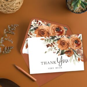 Whaline 36Pcs Watercolor Floral Thank You Cards with Envelopes and Stickers Orange Rose Greeting Cards Blank Note Cards for Weddings Bridal Shower Baby Shower