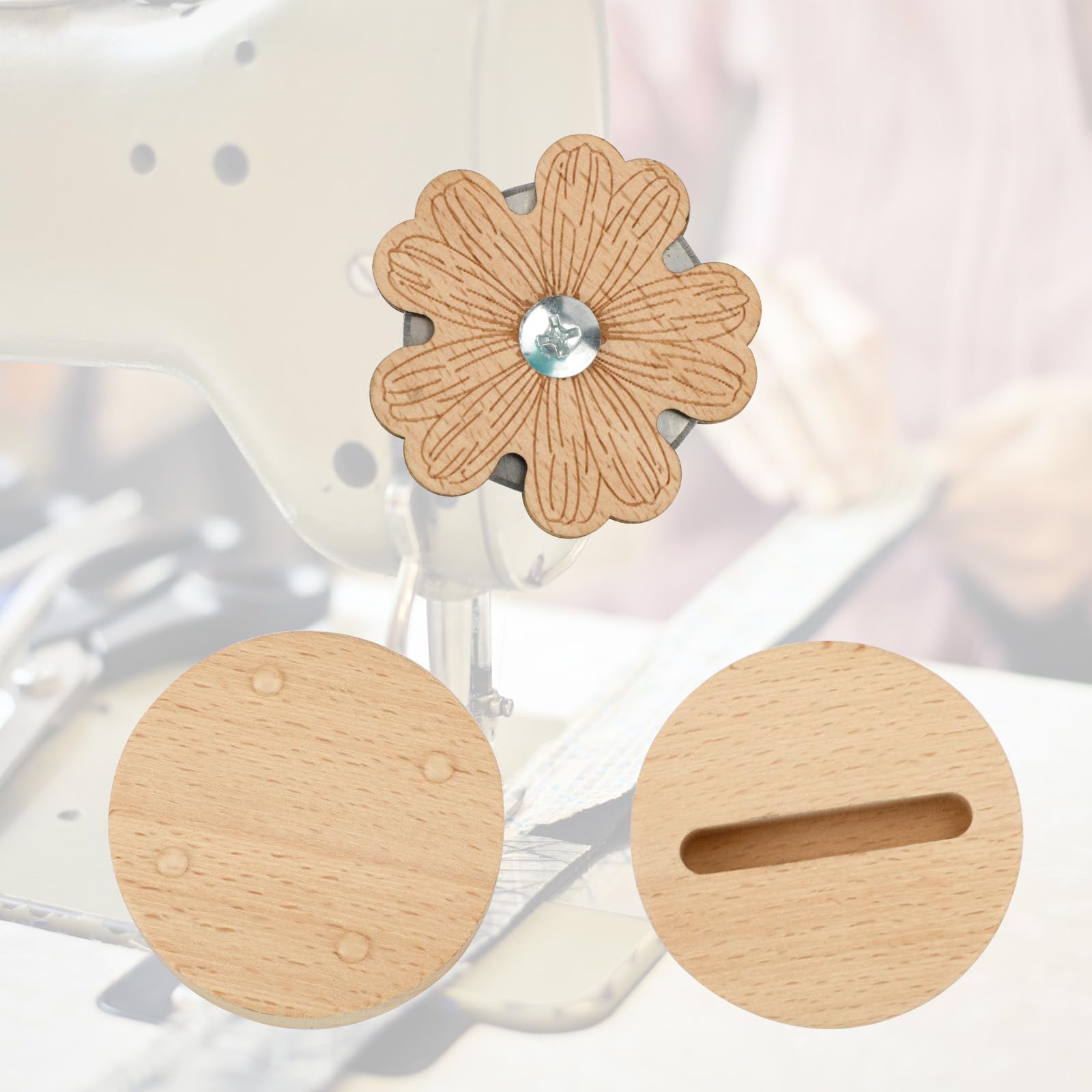 2pcs Daisy Thread Snip Cutters, Tabletop Blade Saver Yarn Cutter with Anti-Slip Stand Wooden Rotary Thread Cutting Tool Sewing Seam Supplies Quilting Notions