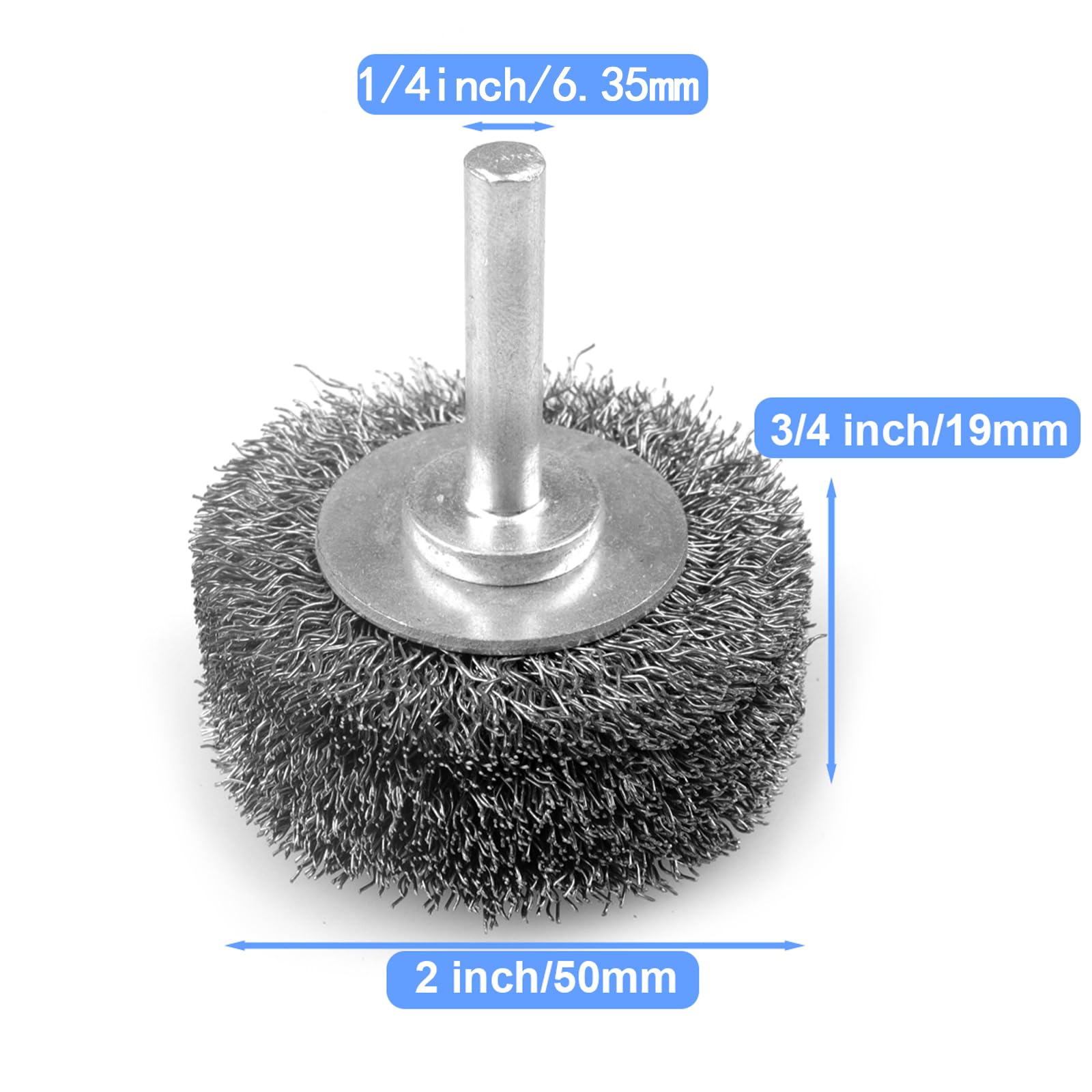 LSTOPGO 2 Pack 2 Inch Wire Brush Wheel for Drill, 0.0118" Coarse Crimped Carbon Steel Wire,1/4 Inch Round Shank, Wire Brush Drill Attachments,Heavy Duty Wire Brush for Rust,Corrosion,Paint Removal