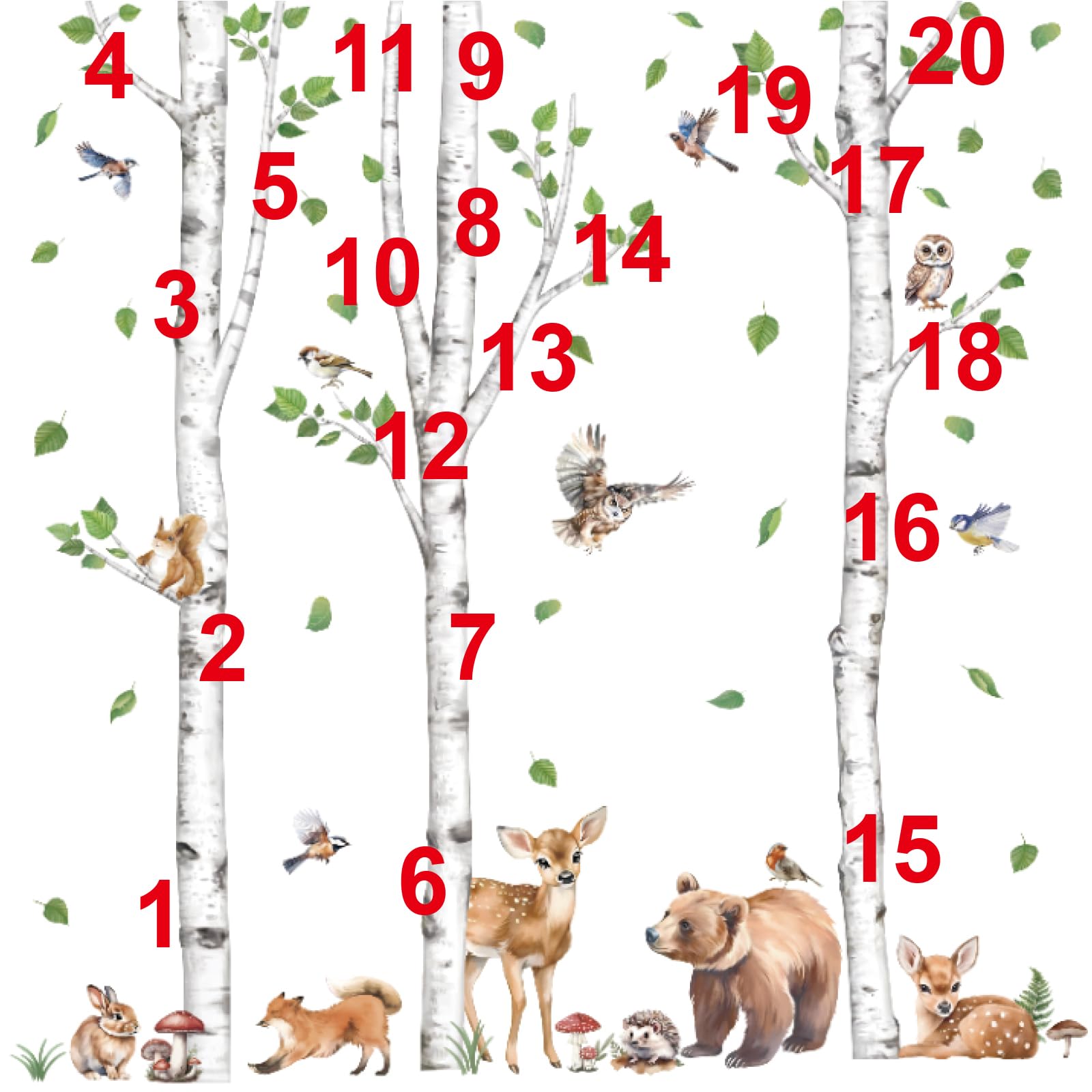 wondever Large Birch Tree Animals Wall Stickers Forest Owl Fox Bear Deer Peel and Stick Wall Art Decals for Baby Nursery Kids Bedroom Living Room