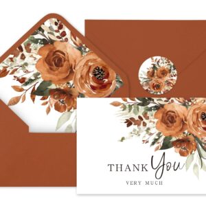 Whaline 36Pcs Watercolor Floral Thank You Cards with Envelopes and Stickers Orange Rose Greeting Cards Blank Note Cards for Weddings Bridal Shower Baby Shower