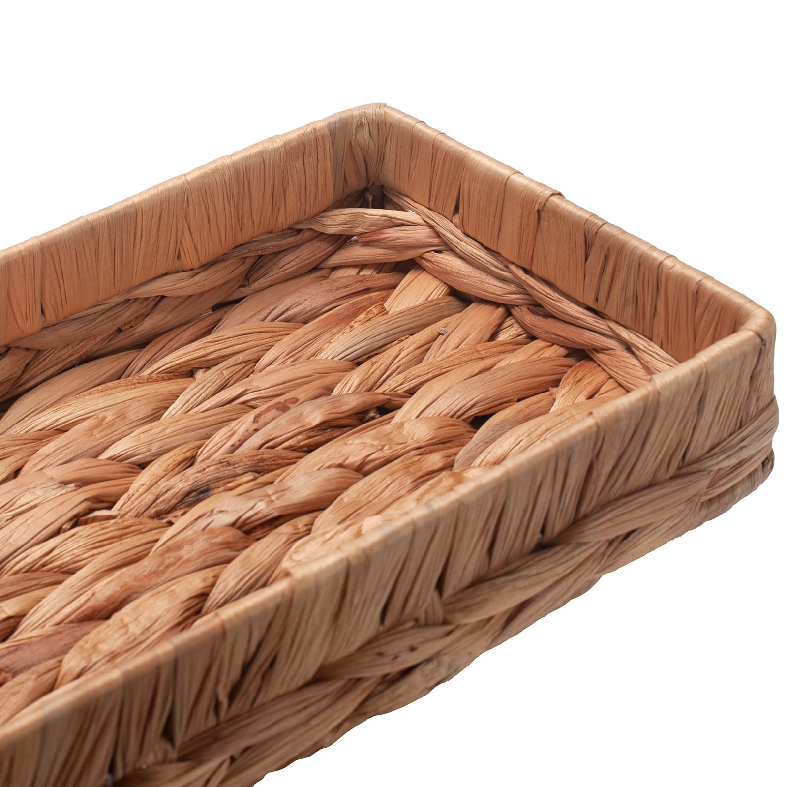 Woven Bathroom Vanity Tray for Storage Water Hyacinth Back of Toilet Basket Long Narrow Guest Towel Holder (Natural 16.3 x 6.1 x 2 inch)