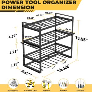 SPACECARE Power Tool Organizer，4 Drill Holders Wall Mount， 4 Layers Garage Organization Floating Cordless Drill Holder Heavy Duty Tool Organizers Utility Rack Floating Tool Shelf for 4 Drill Holders