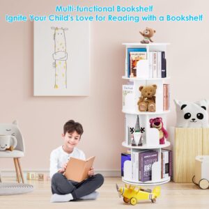 2024 New 4 Tier Rotating Bookshelf kids, Small Corner Bookshelf for Small Space, 360 Display Floor Standing Bookcase Storage Rack, Wood Narrow Book Shelf Organizer for Home Office,Bedroom, Living Room