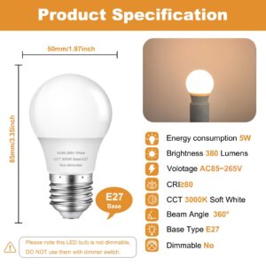 MZyoyo A15 LED Light Bulb,E27 LED Bulbs,5W Ceiling Fan Light Bulbs,Small Light Bulb for Ceiling Fan Home Bedroom Living Room,Equivalent 40 Watt Appliance Light Bulb,3000K Soft White,AC85-265V,6 Pack