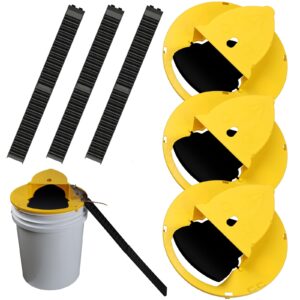 3 pack mouse trap bucket flip lid without bucket, reusable rat trap for bucket 5 gallon, anti-escape mice trap bucket, auto reset humane mouse trap for indoor outdoor usage