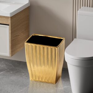 JOLOSK Bathroom Trash Can, Stylish Garbage Container Bin for Living Room, 1.32 Gallon/5 Liters Gold Small Trash Can, Waste Basket for Bathroom, Kitchen, Office, Bedroom-Room Decor