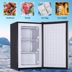 Geekman Upright Freezer, 3.2 Cu.ft Mini Freezer with Removable Shelves, 3-Level Adjustable Thermostat, Perfect for Home, Dorm, Office, Garage, Silver Color