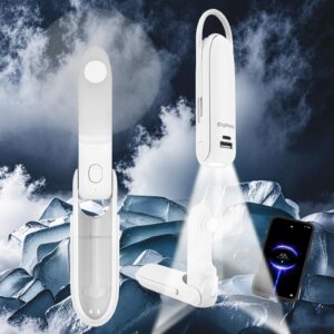 digibond portable handheld fan, personal fan, 6 in 1 3000mah rechargeable battery operated personal fan bullet shape mini fan with flashlight/power bank/hook 3 speed (white)