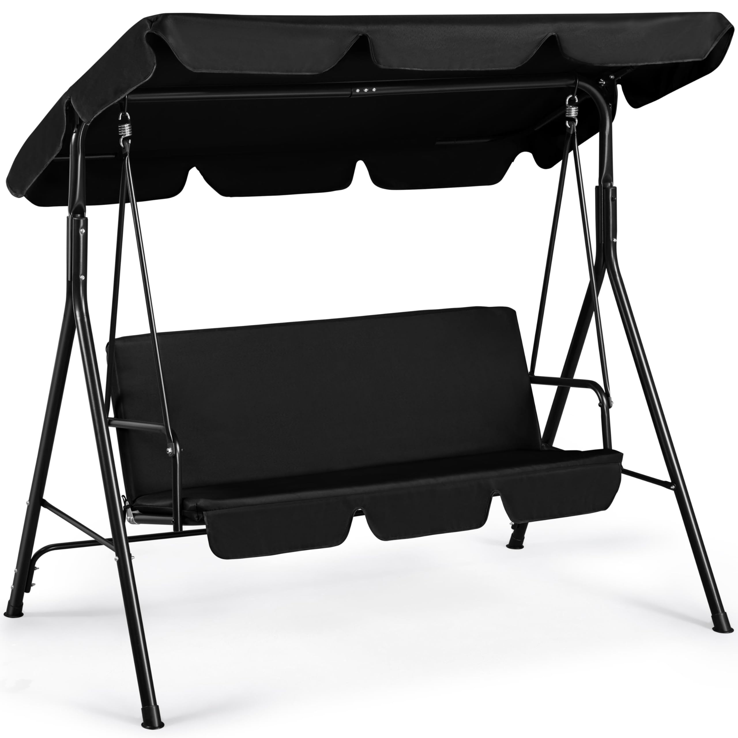 Yaheetech 3-Seat Patio Swing Chair, Outdoor Canopy Swing Porch Swing with Adjustable Canopy & Removable Cushion, Hanging Swing Glider Lounge Chair for Patio, Garden, Yard, Porch - Black