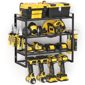 spacecare power tool organizer，4 drill holders wall mount， 4 layers garage organization floating cordless drill holder heavy duty tool organizers utility rack floating tool shelf for 4 drill holders