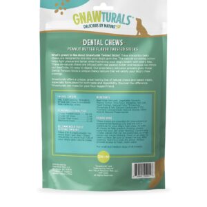 Gnawturals Dental Chews Twisted Sticks | for Medium Dogs | Natural Scrubbing Action to Fight Plaque and Tartar While Refreshing Your Dog's Breath (5 Sticks, Peanut Butter)