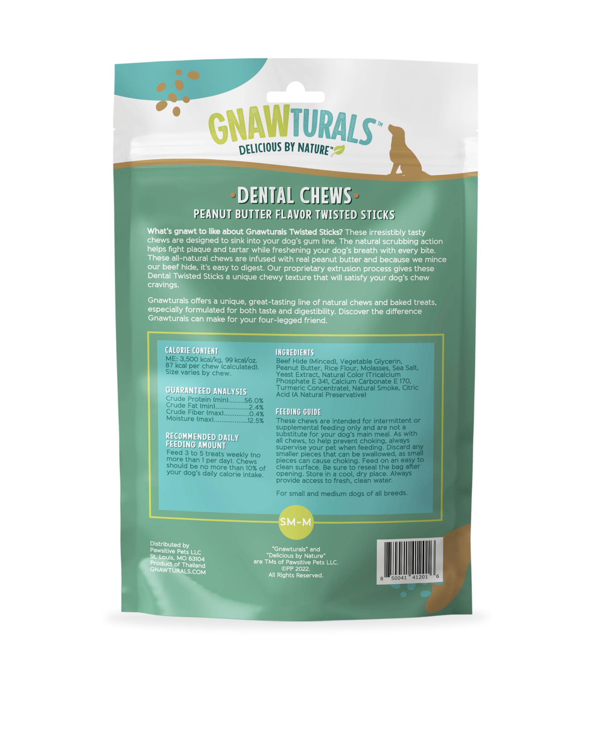 Gnawturals Dental Chews Twisted Sticks | for Medium Dogs | Natural Scrubbing Action to Fight Plaque and Tartar While Refreshing Your Dog's Breath (5 Sticks, Peanut Butter)