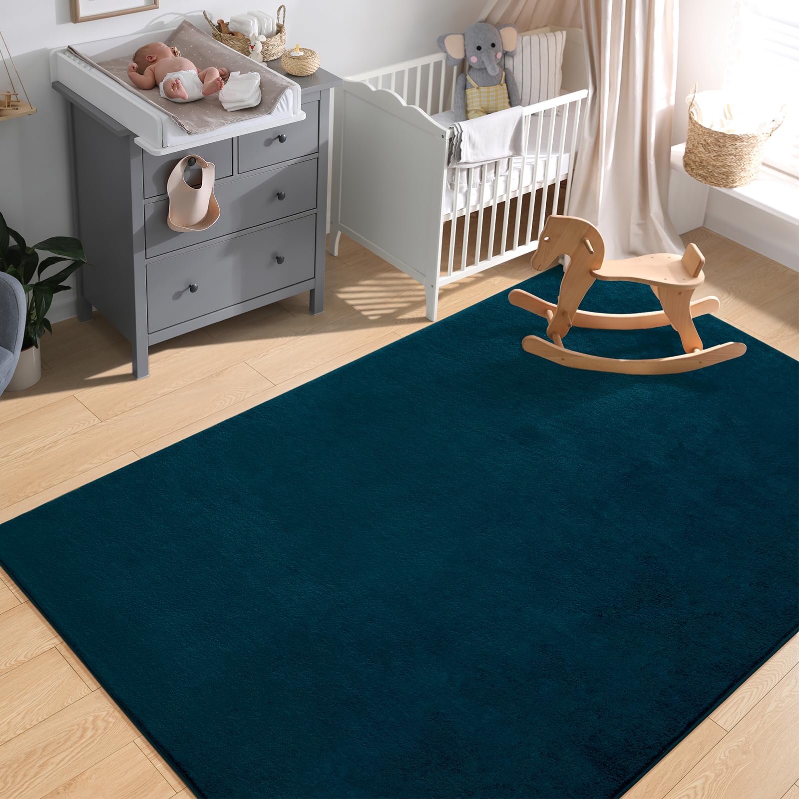 Softlife Navy Blue Rugs for Living Room, 5x7 Washable Area Rug for Bedroom, Soft Fluffy Fuzzy Carpet Bedside Rug Indoor Non-Slip Rug for Kids Home Decor Aesthetic Dorm Nursery