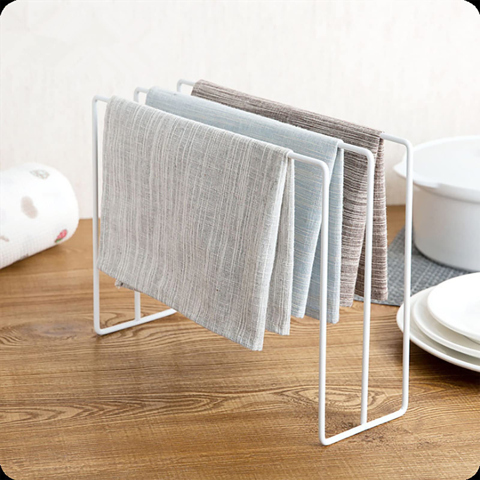 Kitchen Countertop Dishcloth Drying Rack Towel Storage Stand, Freestanding Design Iron Dishcloth Towel Holder for Home Kitchen (White) (White)