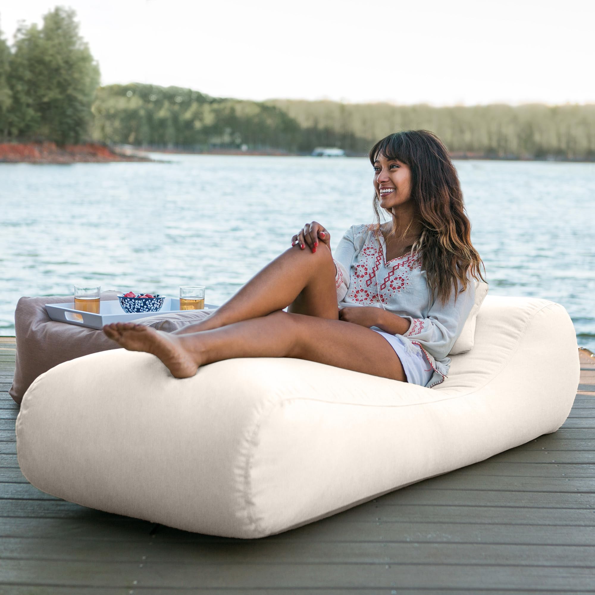 Jaxx Arlo Outdoor Bean Bag Sun Lounger - Pool and Patio Chaise Recliner, Pearl