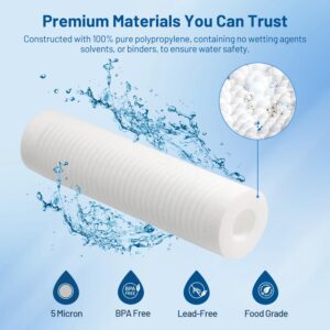 6 Pack Whole House Water Filter Cartridge Replacement for Well Water, 5 Micron Water Filter 10 x 2.5 Grooved Sediment Water Filter Compatible with AP110, AO-WH-PREV-R2, WHKF-GD05, CFS110, SGC-25-1005