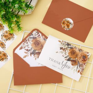 Whaline 36Pcs Watercolor Floral Thank You Cards with Envelopes and Stickers Orange Rose Greeting Cards Blank Note Cards for Weddings Bridal Shower Baby Shower