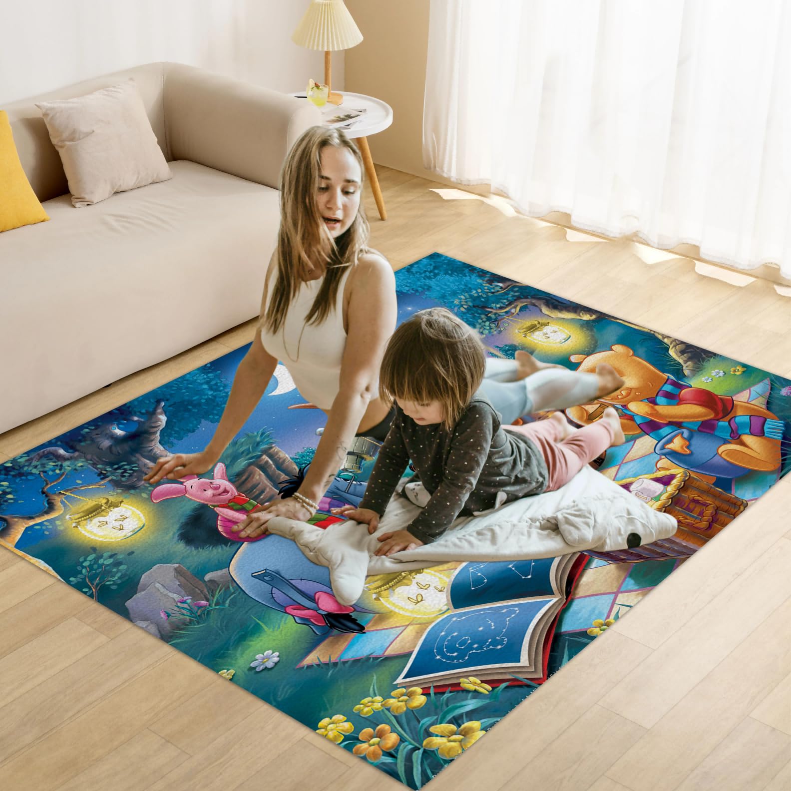 CZEGPUB Cute Cartoon Characters AreaRug Bear and His Friends Rug Cute Animal Friends Carpet for Kids Room Bedroom Room Living Room Decor Rugs Gifts for Kids 4'x 5.3'