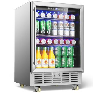 outdoor refrigerator, stainless outdoor fridge for outdoor kitchen and patio, built-in/freestanding 24 inch undercounter refrigerators with wheels, 190 cans outdoor beverage refrigerator lockable