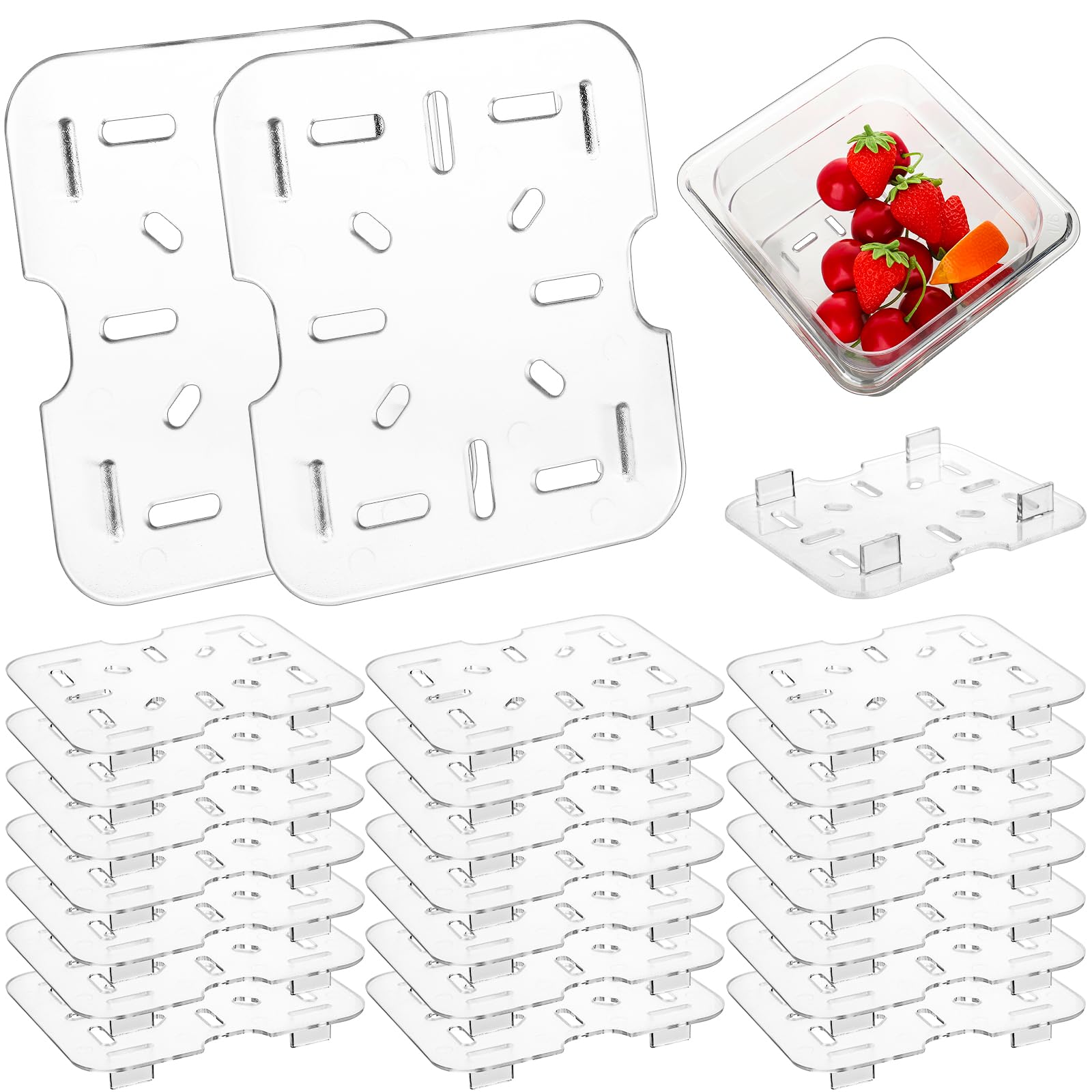 Tongnian 24 Pcs Plastic Drain Shelf for 1/6 Size Food Pan Clear Plastic Grate Acrylic Food Drain Trays for Food Fruit Vegetables Kitchen Restaurant Hotel