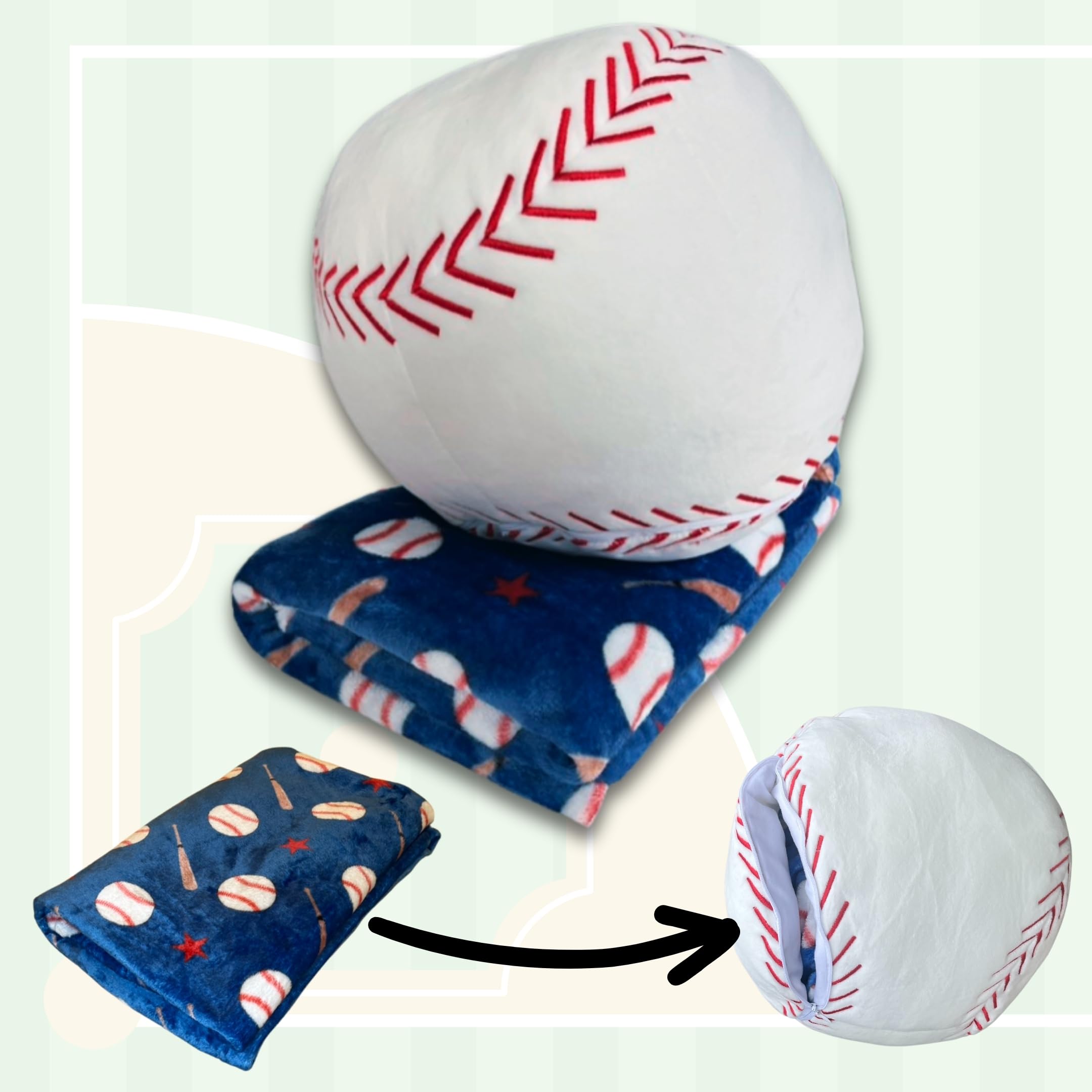 Blanket Buddies Stuffed Baseball with Blanket Inside: 3-in-1 Pillow, Blanket, and Friend - Lovable 14" Baseball Plush with 60" x 40" Detachable Cozy Baseball Blanket Inside! (Baseball)