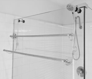 insieme extra wide over the door towel rack for bathroom, two tier towel hanger for 36 inch door or 32.5 inch plus glass shower wall or shower door (frameless or frame to 2") stylish, stainless steel