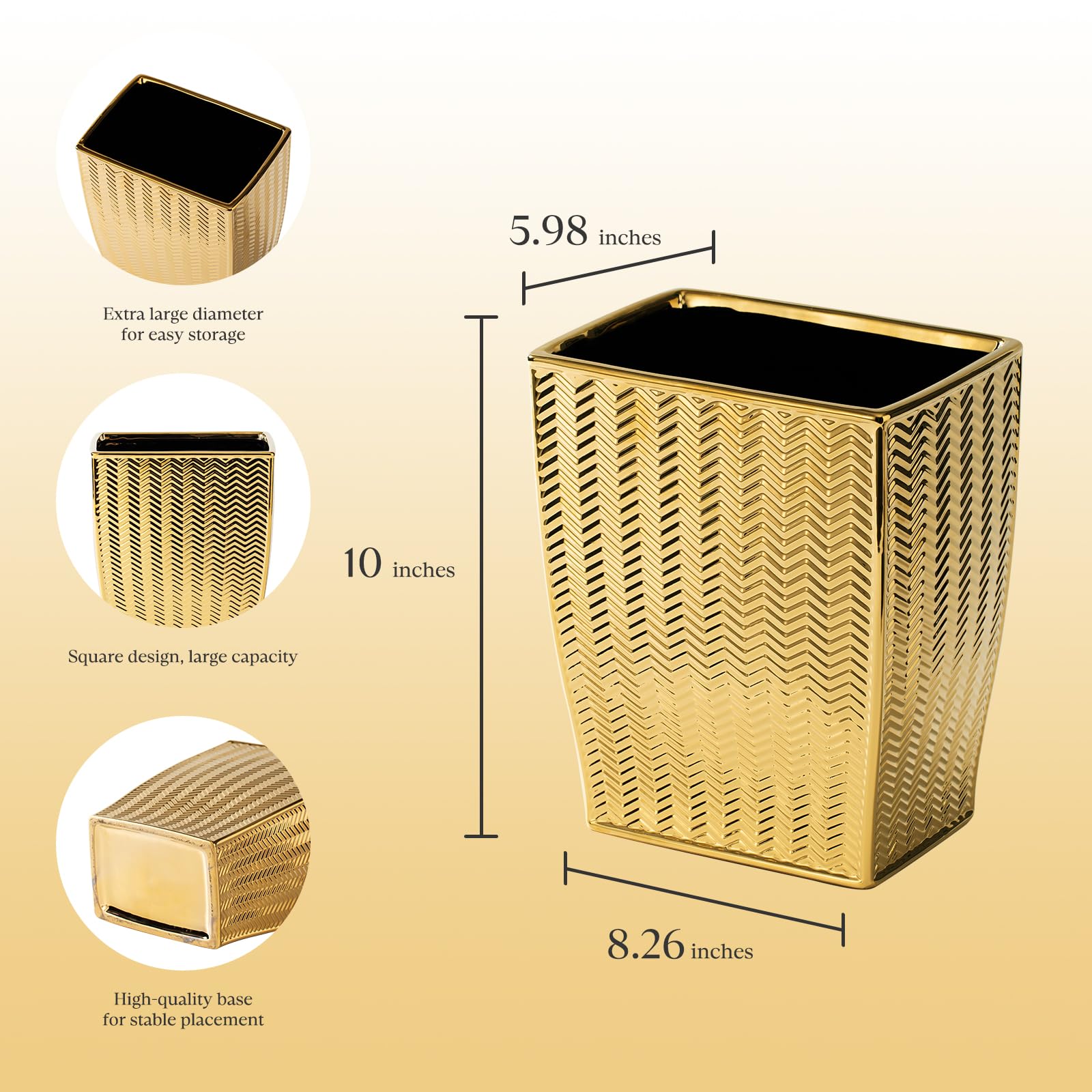 JOLOSK Bathroom Trash Can, Stylish Garbage Container Bin for Living Room, 1.32 Gallon/5 Liters Gold Small Trash Can, Waste Basket for Bathroom, Kitchen, Office, Bedroom-Room Decor