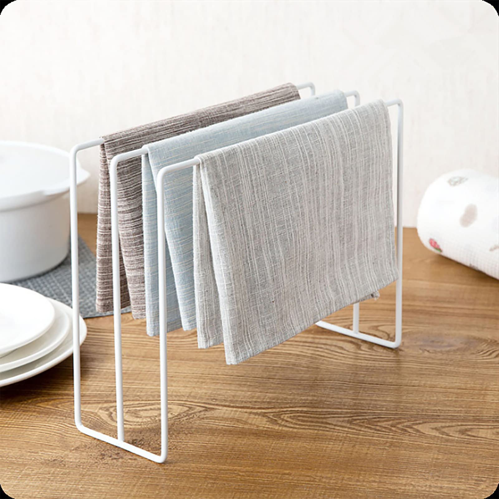 Kitchen Countertop Dishcloth Drying Rack Towel Storage Stand, Freestanding Design Iron Dishcloth Towel Holder for Home Kitchen (White) (White)