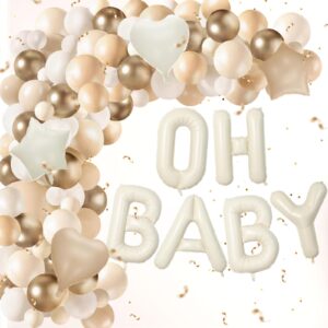 lecheme boho baby shower balloons oh baby cream letter balloons set for baby shower 115 pcs thick mylar balloons for baby girl shower beige baby shower decorations