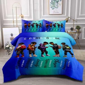 grat tioc black boy comforter set for kids teens queen,cute black african american boy bedding set,afro boy melanin god says i am christian bedroom bed set 3 pcs with 2 pillowcases