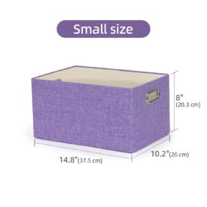 ORGMASTER Collapsible Storage Bins Fabric, Rectangle Baskets Linen Storage Bins Decorative Organizer Baskets Containers Boxes for Shelf Closet Laundry Home Office, 14.75x10.25x8 Inch, 4 Pack, Purple