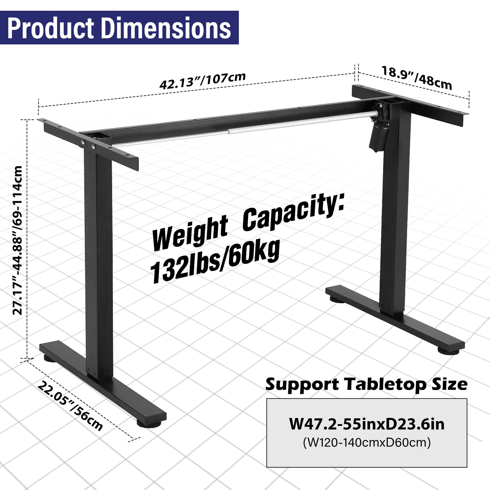 TOPSKY Single Motor 2-Stage Electric Adjustable Standing Computer Desk for Home and Office with 27.1"-44.8" Adjustable Height Range DF00.01 (Black Frame only)