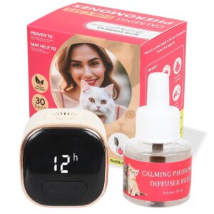 heele cat pheromone calming diffuser anxiety relief cat calming diffuser 30 days refill cat pheromone diffuser with timing function, reduce fighting and scratching calm relaxing 48ml