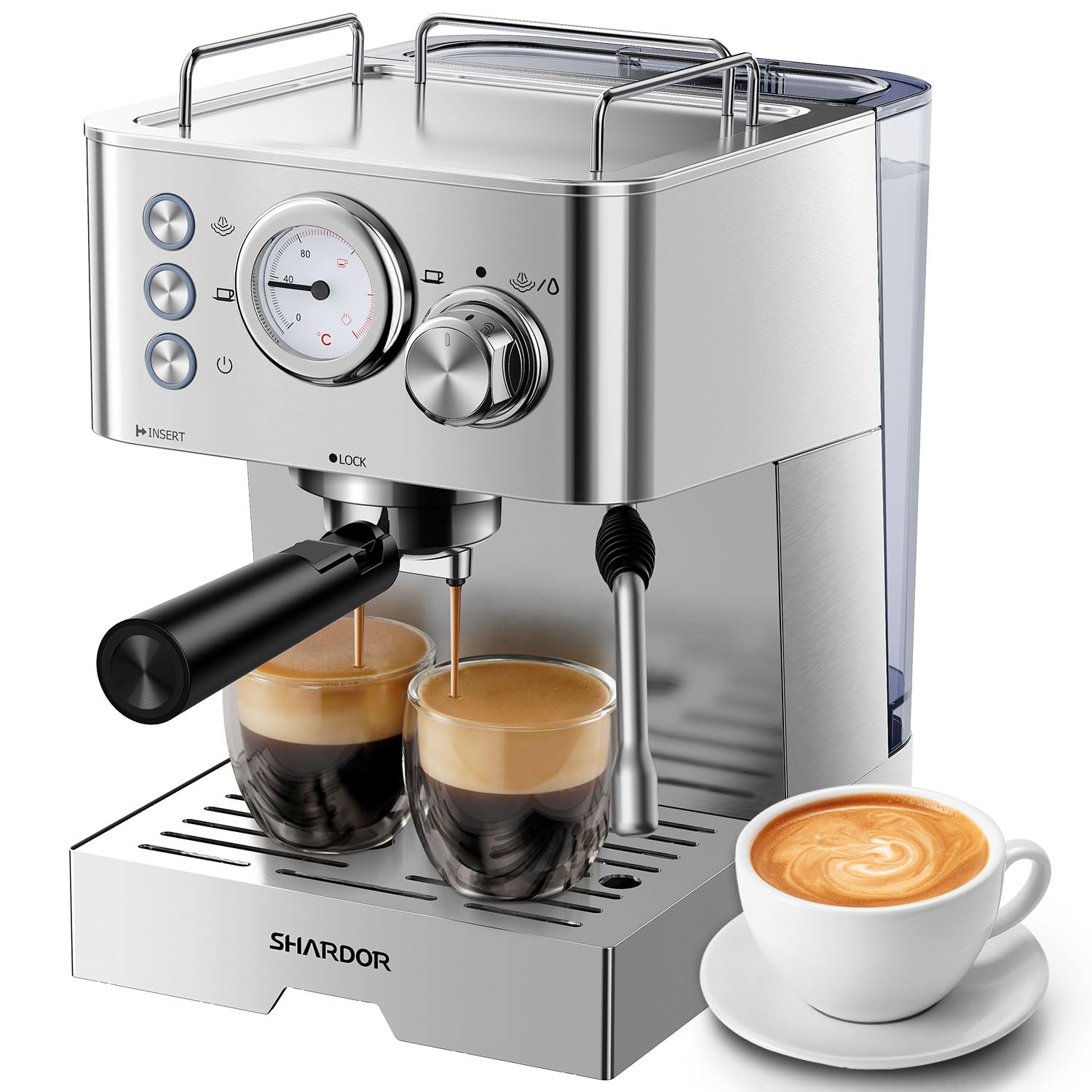 SHARDOR 20 Bar Espresso Machine,Fast Heating Expresso Coffee Machines for Home, Manual Latte & Cappuccino Maker with Milk Frother, 50 Oz Removable Water Tank, 1100W, Stainless Steel