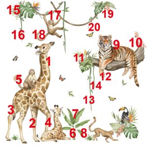 wondever Large Jungle Animal Tree Branch Wall Stickers Safari Giraffe Tiger Monkey Peel and Stick Wall Art Decals for Baby Nursery Kids Bedroom Playroom