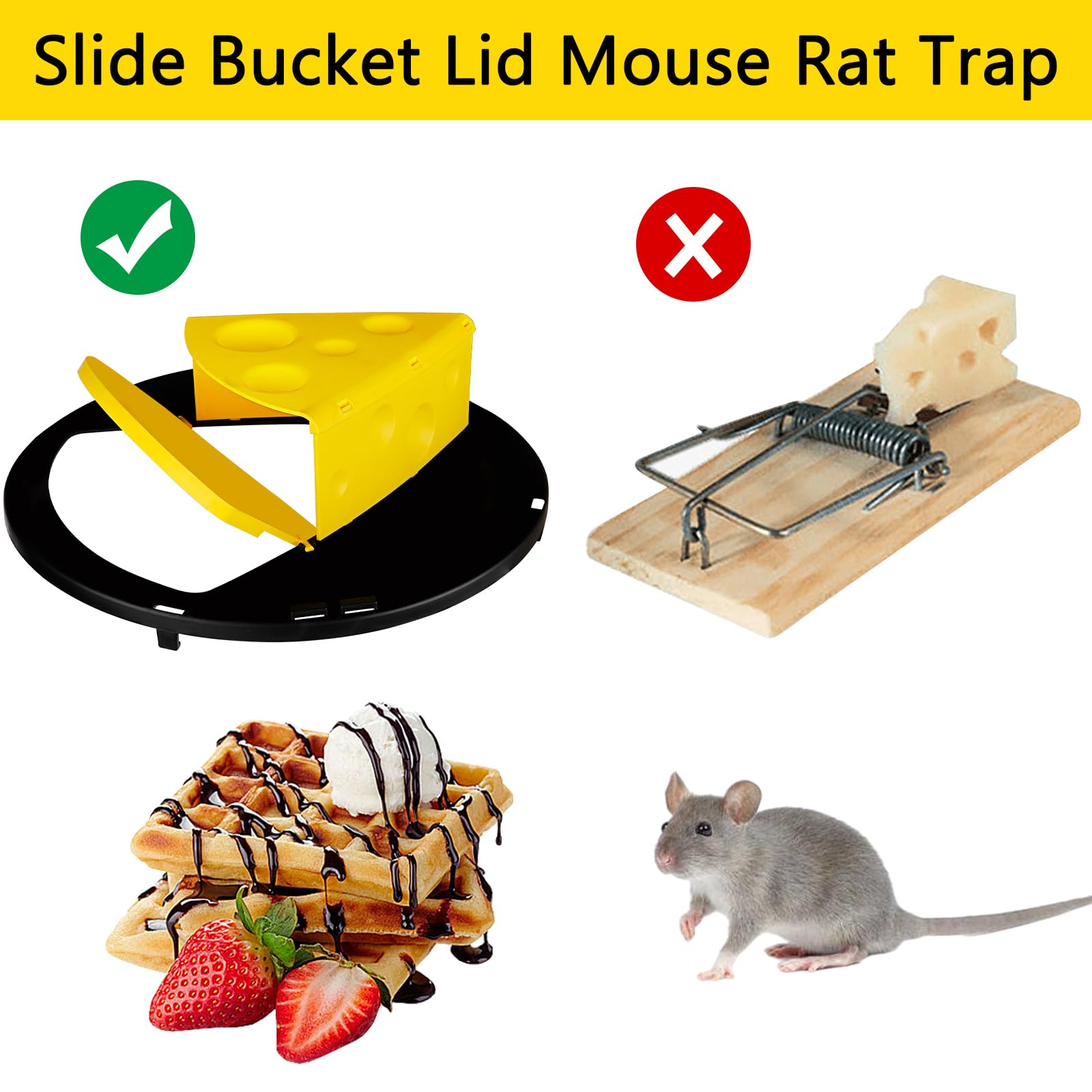 Mouse Trap Bucket,Bucket Lid Mouse Rat Trap, Reusable Humane Mouse Traps for Indoor Outdoor，Automatic Reset Bucket Lid Mouse Trap，5 Gallon Bucket Compatible(3Pcs)