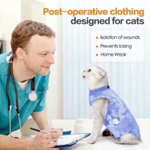 Cat Recovery Suit After Surgery, Cat Recovery Wear for Abdominal Wounds Cat Onesie Cone E-Collar Alternative,Blue M