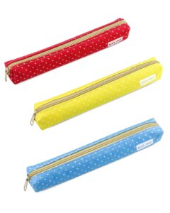 yetoome 3 pieces slim pencil case, colored pencil pouch cosmetic bag office stationery organizer with zipper for adult (red, yellow, blue)