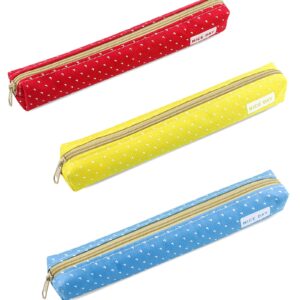 YETOOME 3 Pieces Slim Pencil Case, Colored Pencil Pouch Cosmetic Bag Office Stationery Organizer with Zipper for Adult (Red, Yellow, Blue)