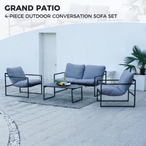 Grand patio 4-Piece Patio Furniture Set, Outdoor Patio Conversation Sofa Set with Cushion, Modern Metal Couch Loveseat Chairs and Coffee Table for Porch Deck Garden Balcony Backyard Living Room