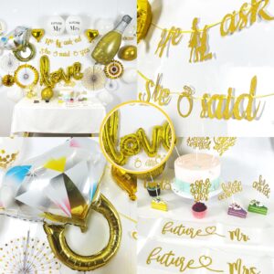 Engagement Party Decorations Gold He Asked She Said Yes Banner Bridal Shower Wedding Decorations Cake Toppers and Mr. & Mrs. Balloons Sash