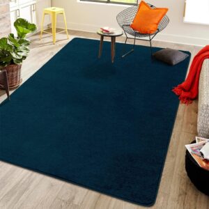 Softlife Navy Blue Rugs for Living Room, 5x7 Washable Area Rug for Bedroom, Soft Fluffy Fuzzy Carpet Bedside Rug Indoor Non-Slip Rug for Kids Home Decor Aesthetic Dorm Nursery